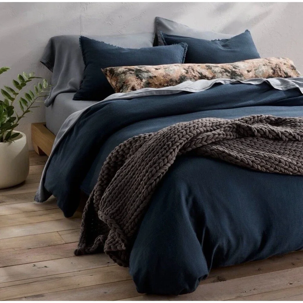 California King 100% Linen Sheet Set Mineral Blue - Casaluna NEW